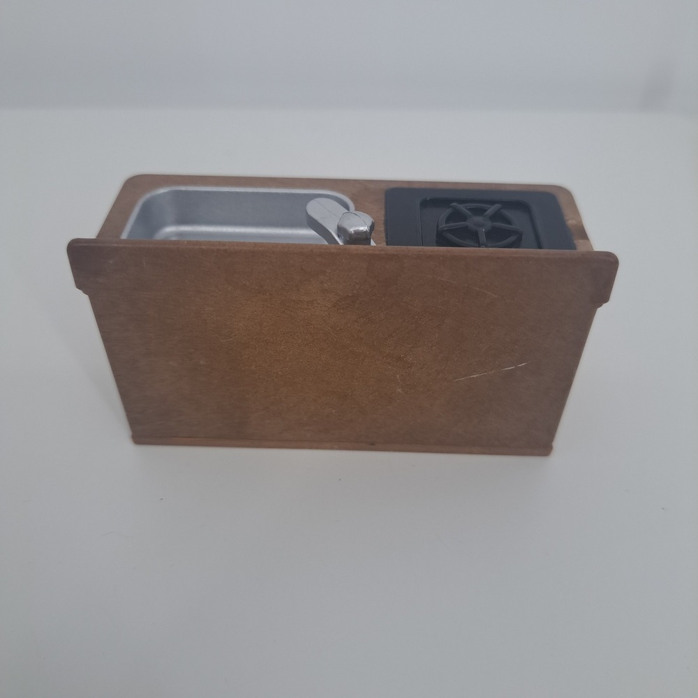 Calico Critters Sylvanian Families Brown Kitchen Sink Stove Oven Unit Miniature - Picture 4 of 6